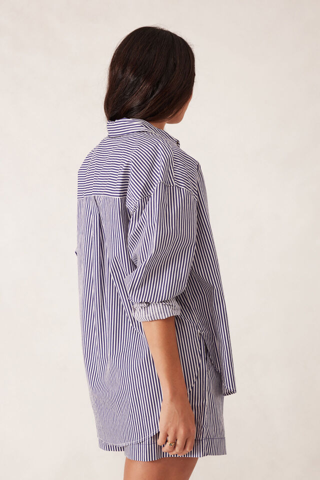 Ceres Life Oversized Shirt College Blue White Narrow Stripe