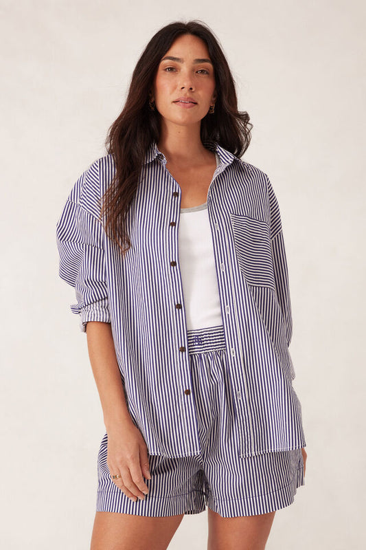 Ceres Life Oversized Shirt College Blue White Narrow Stripe