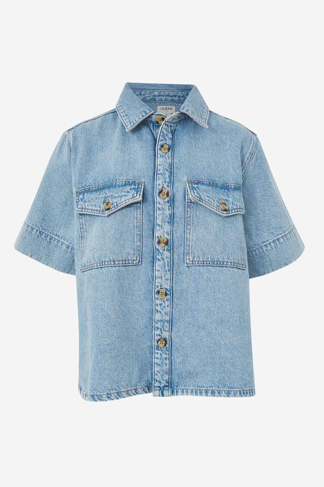 Ceres Life Short Sleeve Boxy Shirt  Vintage Blue Denim