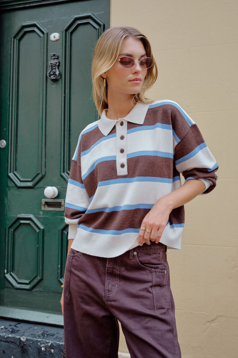 Ceres Life Jessa Rugby Knit Chocolate Stripe