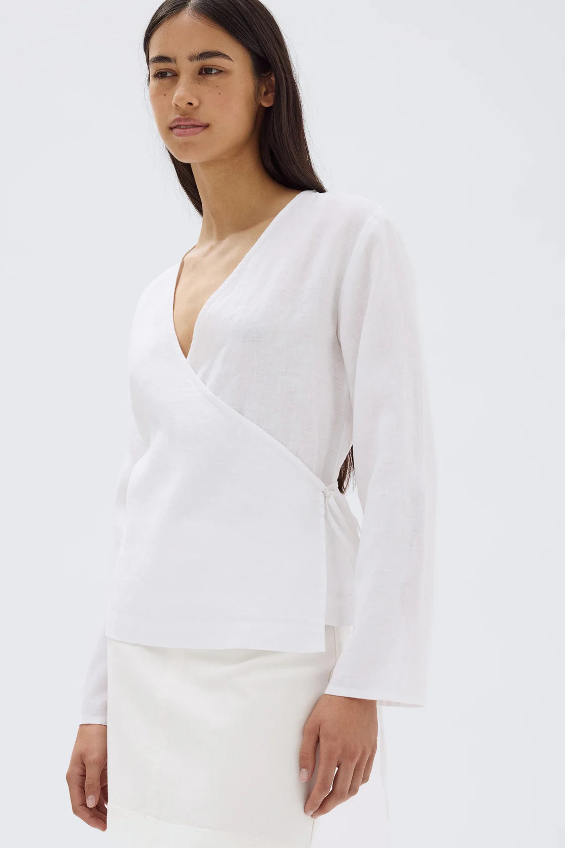 Assembly Label Renee Linen Wrap Top White