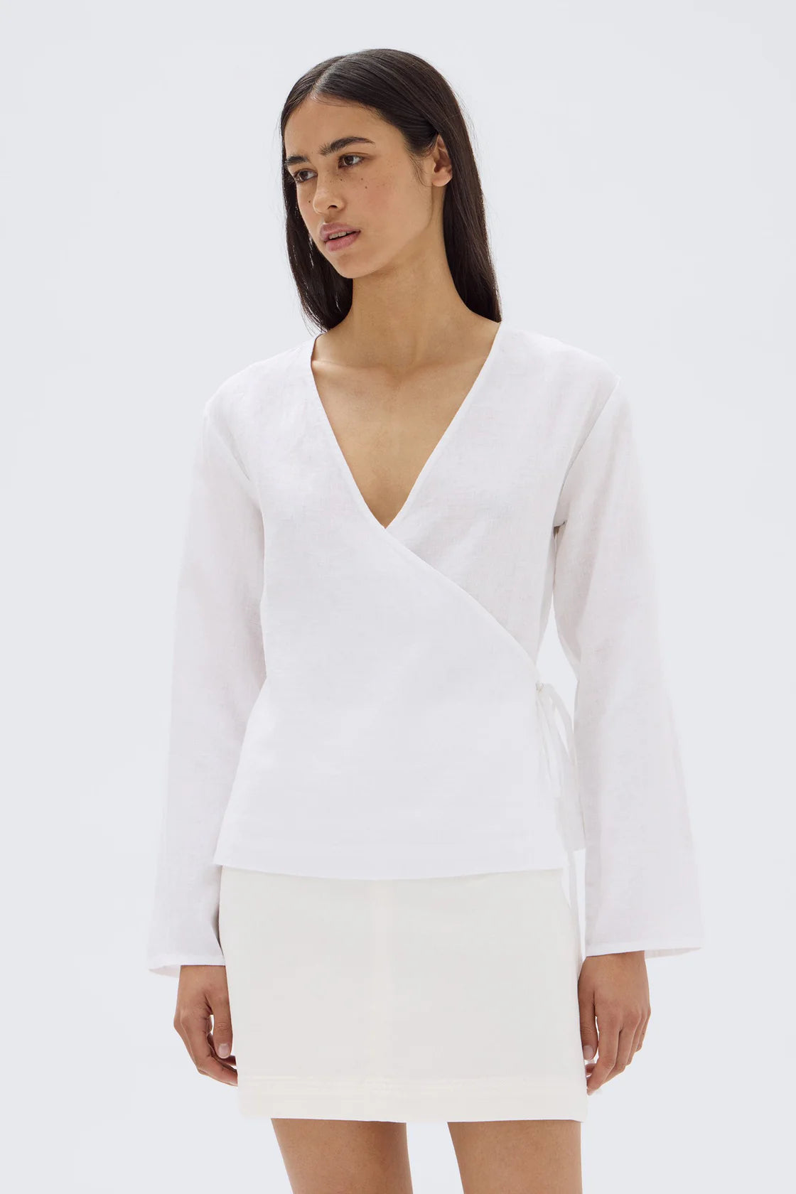 Assembly Label Renee Linen Wrap Top White