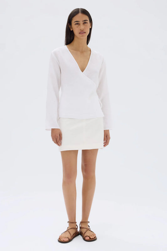 Assembly Label Renee Linen Wrap Top White