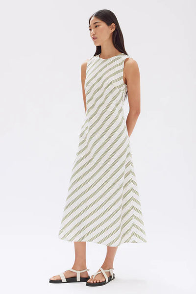 Assembly Label Isola Stripe Midi Dress Pandan / Antique White