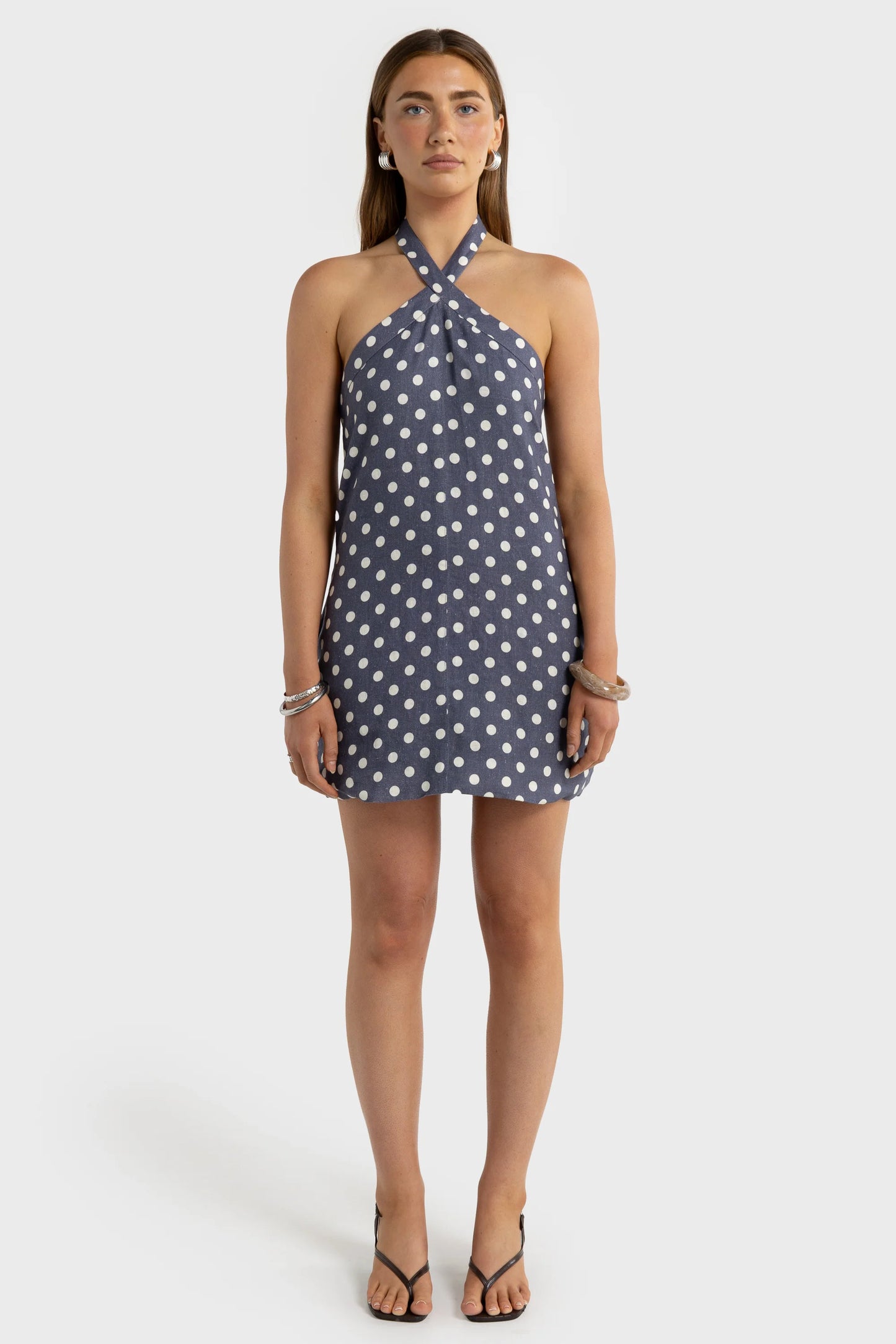 Millie Halter Mini Dress Harbour Blue Polkadot