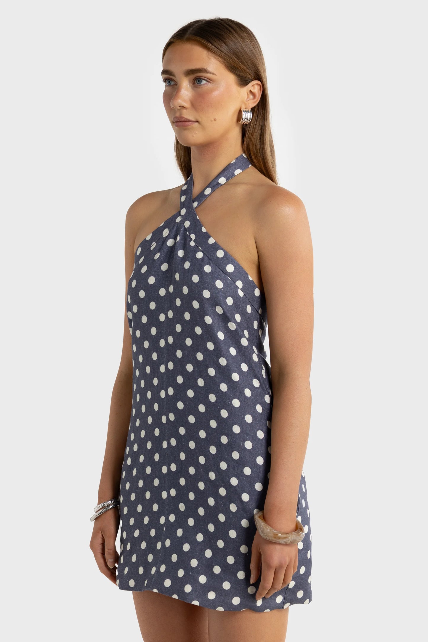Millie Halter Mini Dress Harbour Blue Polkadot