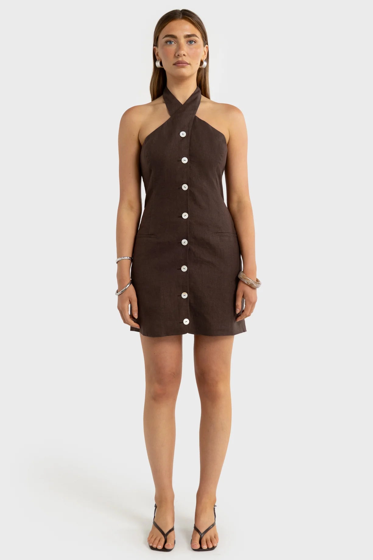 Xandi Halter Mini Dress Carob