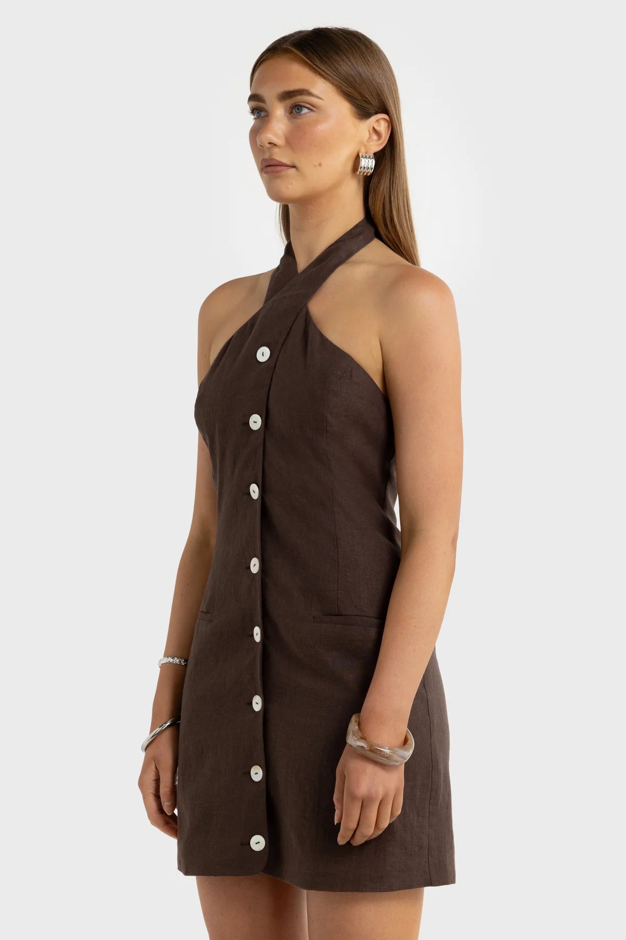 Xandi Halter Mini Dress Carob