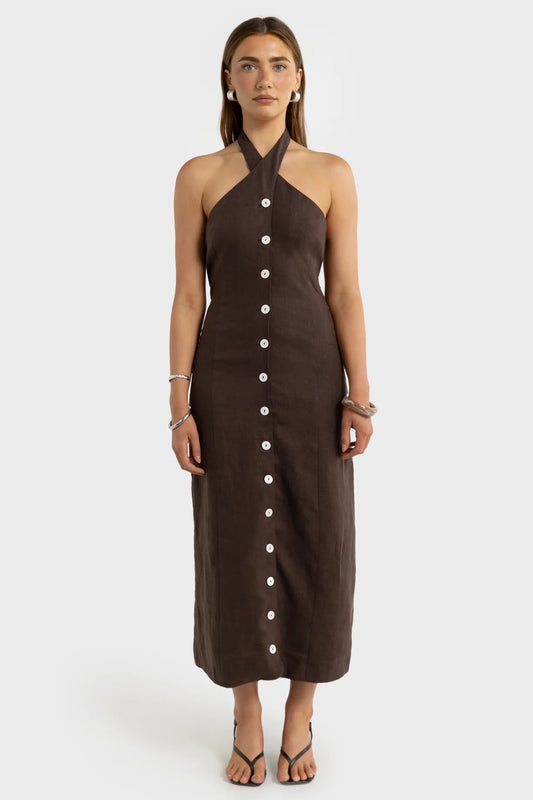 Xandi Halter Midi Dress Carob