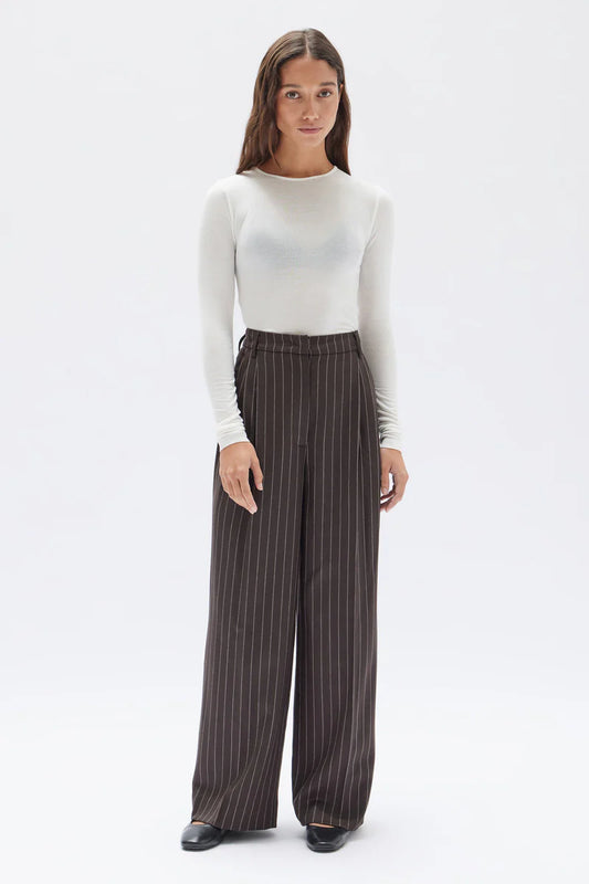 Assembly Label Sofia Wool Pinstripe Pant Chestnut Stripe