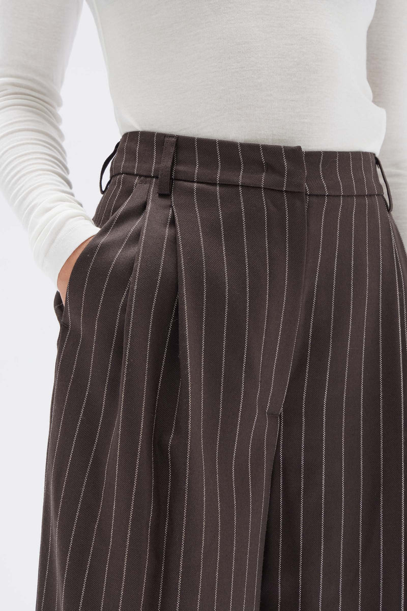 Assembly Label Sofia Wool Pinstripe Pant Chestnut Stripe
