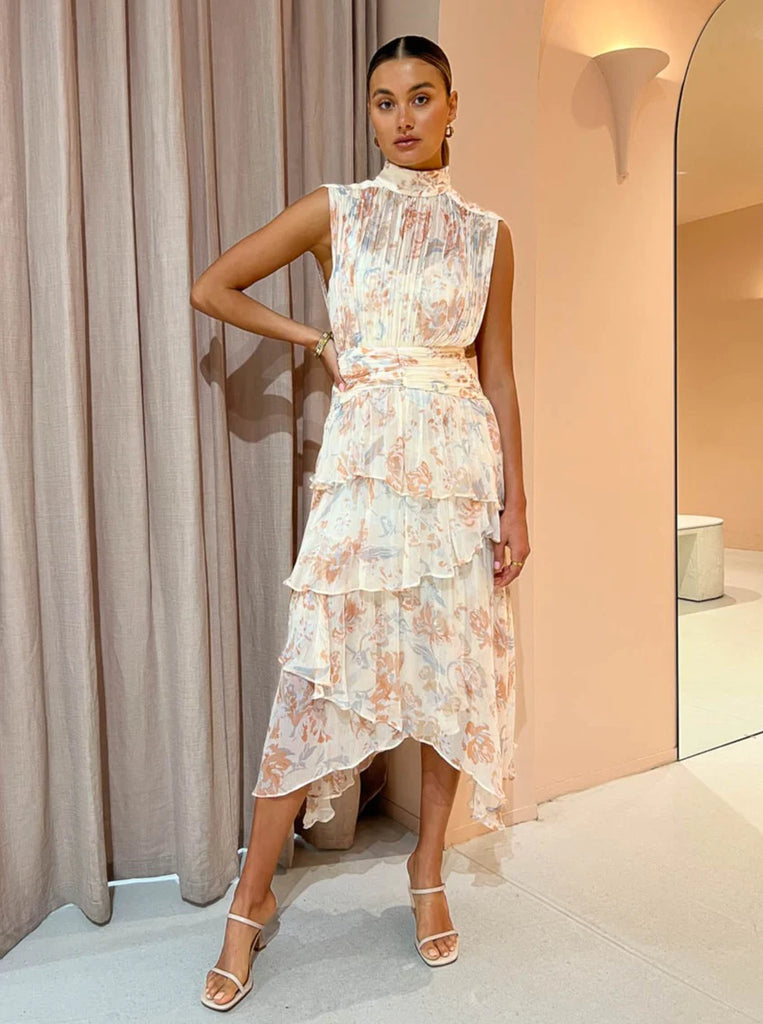 Shona Joy Faye Sleeveless Ruched Midi Dress Blush Multi
